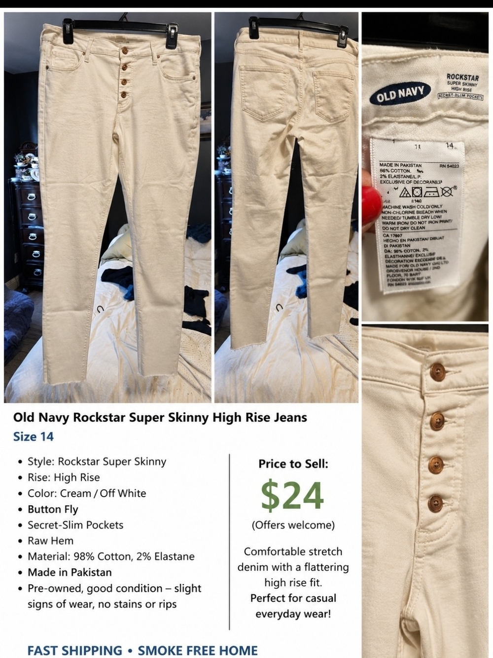 Old Navy Cream Rockstar Super Skinny High-Rise Jeans